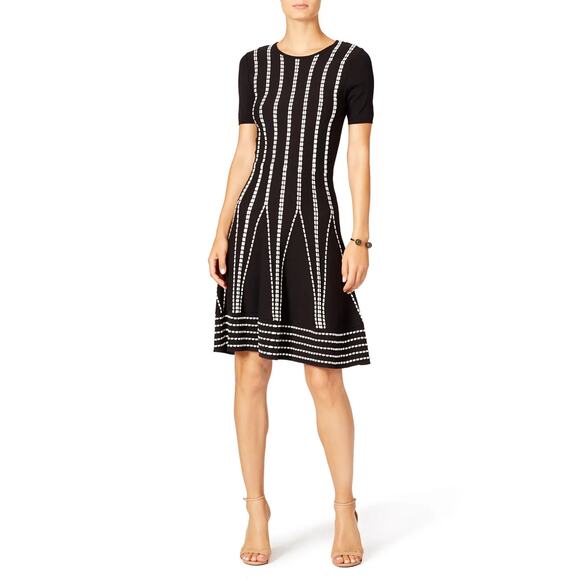 Shoshanna Womens Black White Knitted Cleo Fit & Flare Dress Small - Picture 1 of 8